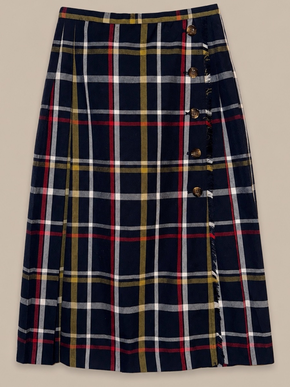 MOUSSY Side Pleats Check Skirt Size 1 Navy Tartan Plaid Wrap Midi Pleated